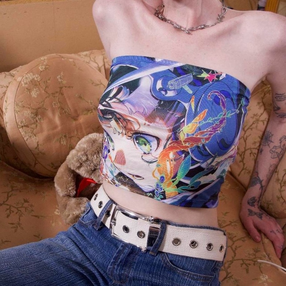 Dolls Kills Kill Anime Girl Graphic Print Tube Top